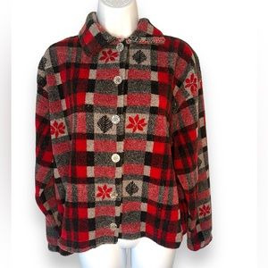 Vintage Alps Women’s Button Front Plaid Leaf Jacket